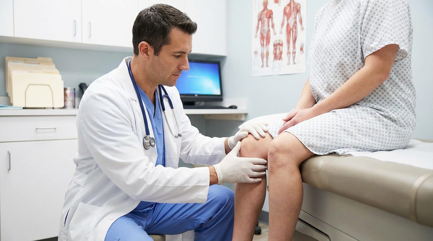 Orthopedic knee examination at Joint Regeneration Center of Utah — non-surgical treatment consultation