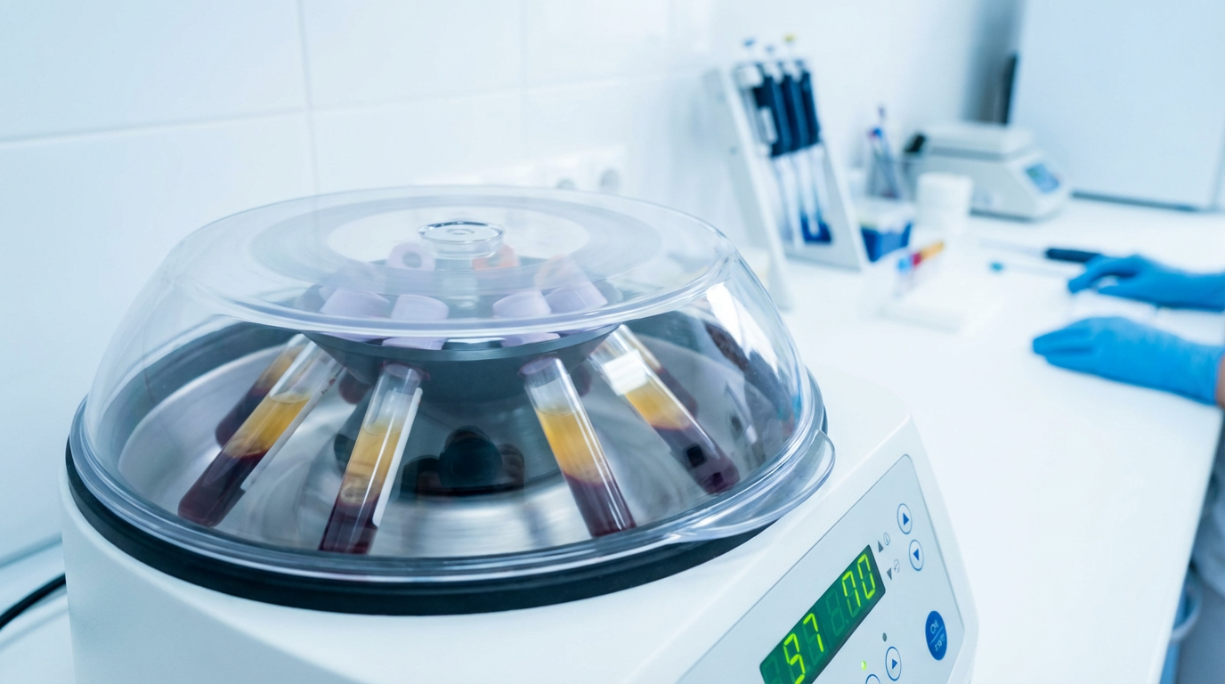 Medical centrifuge spinning blood tubes for PRP platelet rich plasma preparation